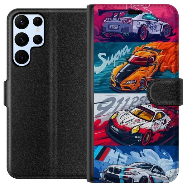 Yhteensopiva Lompakkokotelo Samsung Galaxy S22 Ultra 5G Nopeat Autot - Piirretty Kuvio Toiminnalla