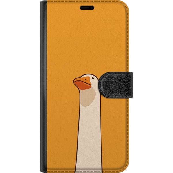 Kompatibelt Plånboksfodral till Samsung Galaxy A32 5G Minimalistisk gåsillustration på varm gul bakgrund – humoristisk djurdesign i modern och lugn c