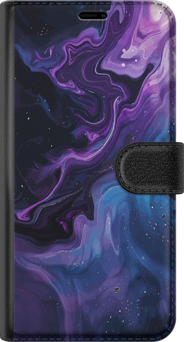 Kompatibelt Plånboksfodral till Samsung Galaxy A52s 5G Abstrakt flytande marmormönster i lila och blå toner med kosmisk känsla, mjuka former och djup