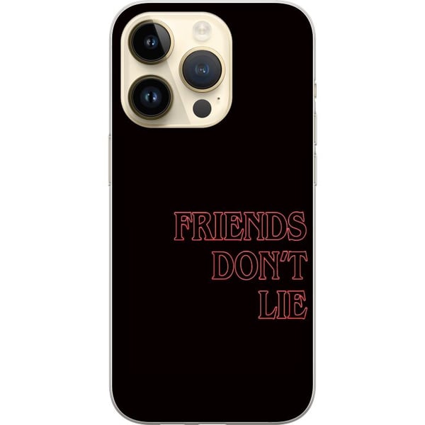 Kompatibelt Mobilskal till Apple iPhone 14 Pro Stranger Things Friends Don’t Lie – neonröd textdesign med populärt Stranger Things citat från serien
