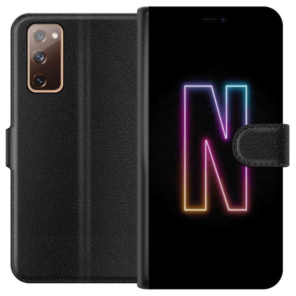 Kompatibelt Plånboksfodral till Samsung Galaxy S20 FE Minimalistisk neonbokstav N i färgskiftande ljus mot svart bakgrund