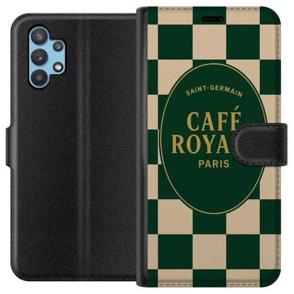 Kompatibelt Plånboksfodral till Samsung Galaxy A32 5G Vintage café poster Paris Café Royale french coffee logga Saint Germain retro kitchen wall art