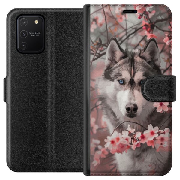 Kompatibelt Lommeboketui til Samsung Galaxy S10 Lite Siberian Husky plakat hund blå øyne kirsebærblomster hund ulv natur dyr blomster søt retro desig Kompatibelt Lommeboketui til Samsung Galaxy S10 Lite Siberian Husky plakat hund blå øyne kirsebærblomster hund ulv natur dyr blomster søt retro desig