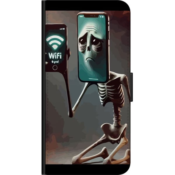 Kompatibelt Plånboksfodral till Samsung Galaxy A20s Italian Brainrot motiv – Skelett med mobil och svagt WiFi i unik design