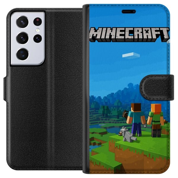 Kompatibelt Lommeboketui til Samsung Galaxy S21 Ultra 5G Minecraft Key Art