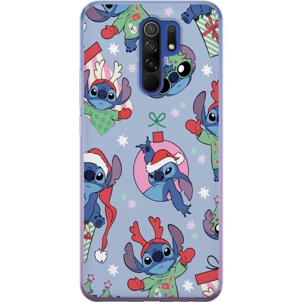 Kompatibel Mobilcover til Xiaomi Redmi 9 Disney Stitch-julemønster – sødt Stitch-julemotiv med nissehuer, rensdyrgevir og blå baggrund