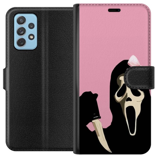 Kompatibel Tegnebogsetui til Samsung Galaxy A72 5G Pink Ghost Bow med ikonisk maske og lyserød sløjfe, humoristisk og trendy halloweenstil