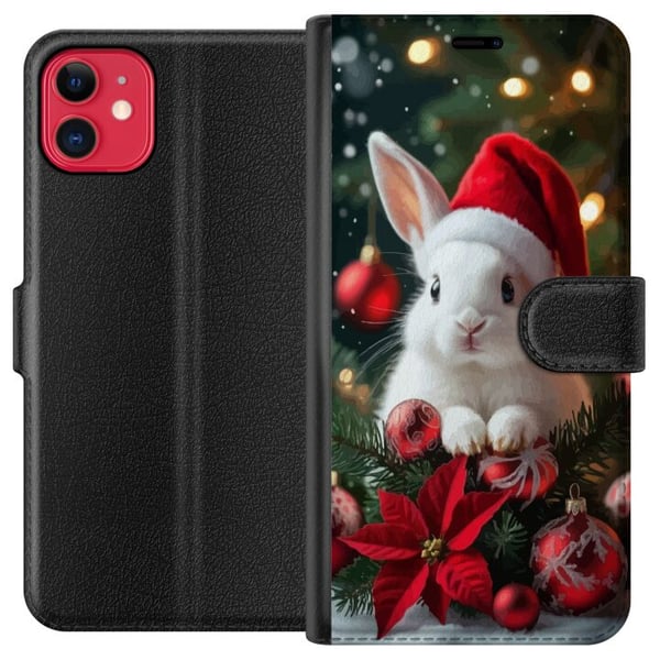Kompatibel Tegnebogsetui til Apple iPhone 11 Julekanin med nissehue sød kanin vinter røde dekorationer festlig kawaii jul hyggelige lys plakat Kompatibel Tegnebogsetui til Apple iPhone 11 Julekanin med nissehue sød kanin vinter røde dekorationer festlig kawaii jul hyggelige lys plakat