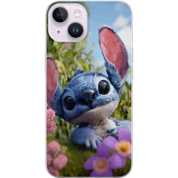 Yhteensopiva Puhelinkuori Apple iPhone 14 Sininen Stitchistä inspiroitunut piirroshahmo kukkien ympäröimässä luontomaisemassa ja suloisella ilmeellä, Yhteensopiva Puhelinkuori Apple iPhone 14 Sininen Stitchistä inspiroitunut piirroshahmo kukkien ympäröimässä luontomaisemassa ja suloisella ilmeellä,