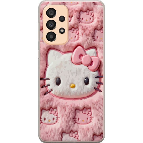 Yhteensopiva Puhelinkuori Samsung Galaxy A33 5G Hello Kitty -inspiroitu vaaleanpunainen pörrökuosi, jossa on ikoniset kissankasvot kawaii-tyyliin