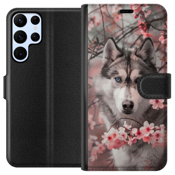 Kompatibelt Plånboksfodral till Samsung Galaxy S22 Ultra 5G Husky med blå ögon bland rosa körsbärsblommor – vackert, naturinspirerat och detaljrikt m Kompatibelt Plånboksfodral till Samsung Galaxy S22 Ultra 5G Husky med blå ögon bland rosa körsbärsblommor – vackert, naturinspirerat och detaljrikt m