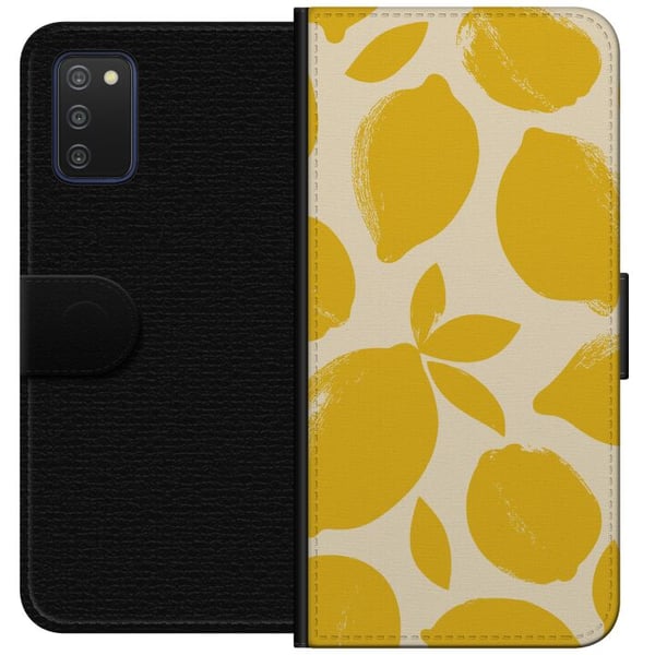 Kompatibelt Plånboksfodral till Samsung Galaxy A03s Citrus lemons citron print gul frukt kök sommar retro design mönster inspiration fresh kitchen st