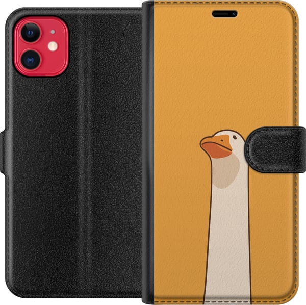 Kompatibelt Plånboksfodral till Apple iPhone 11 Minimalistisk gåsillustration på varm gul bakgrund – humoristisk djurdesign i modern och lugn cartoon