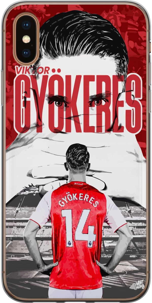Yhteensopiva Puhelinkuori Apple iPhone XS Viktor Gyökeres Arsenal-kuvitus – Jalkapallotaidetta pelipaidan numerolla 14