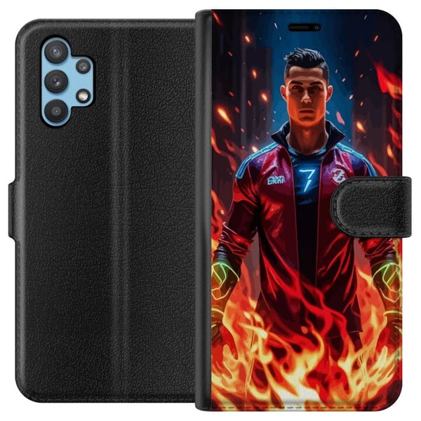 Kompatibelt Plånboksfodral till Samsung Galaxy A32 5G Ronaldo Inferno – fotbollshjälte i eldflammor Kompatibelt Plånboksfodral till Samsung Galaxy A32 5G Ronaldo Inferno – fotbollshjälte i eldflammor