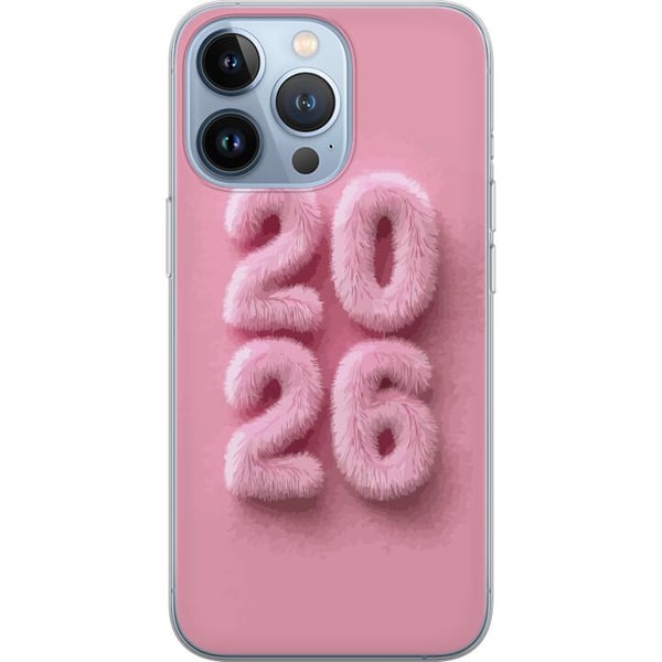 Kompatibelt Mobilskal till Apple iPhone 13 Pro Rosa fluff 2026 text i pastell modern nyårstrend med mjuk design perfekt för dekoration och personlig