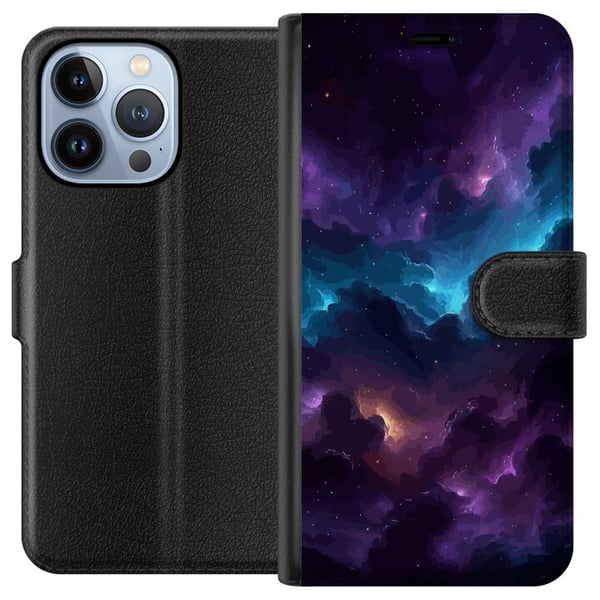 Kompatibelt Lommeboketui til Apple iPhone 13 Pro Kosmisk tåke med dype lilla og blå skyer, glødende lysåpninger, stjerneprikker og romfølelse som ska Kompatibelt Lommeboketui til Apple iPhone 13 Pro Kosmisk tåke med dype lilla og blå skyer, glødende lysåpninger, stjerneprikker og romfølelse som ska