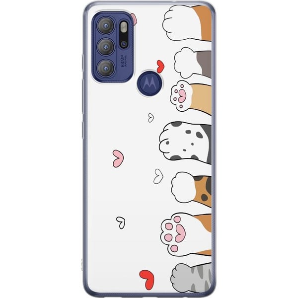 Kompatibel Mobilcover til Motorola Moto G60S Søde kattepoter med hjerter på hvid baggrund, minimalistisk kawaii-motiv til dyreelskere, blødt design
