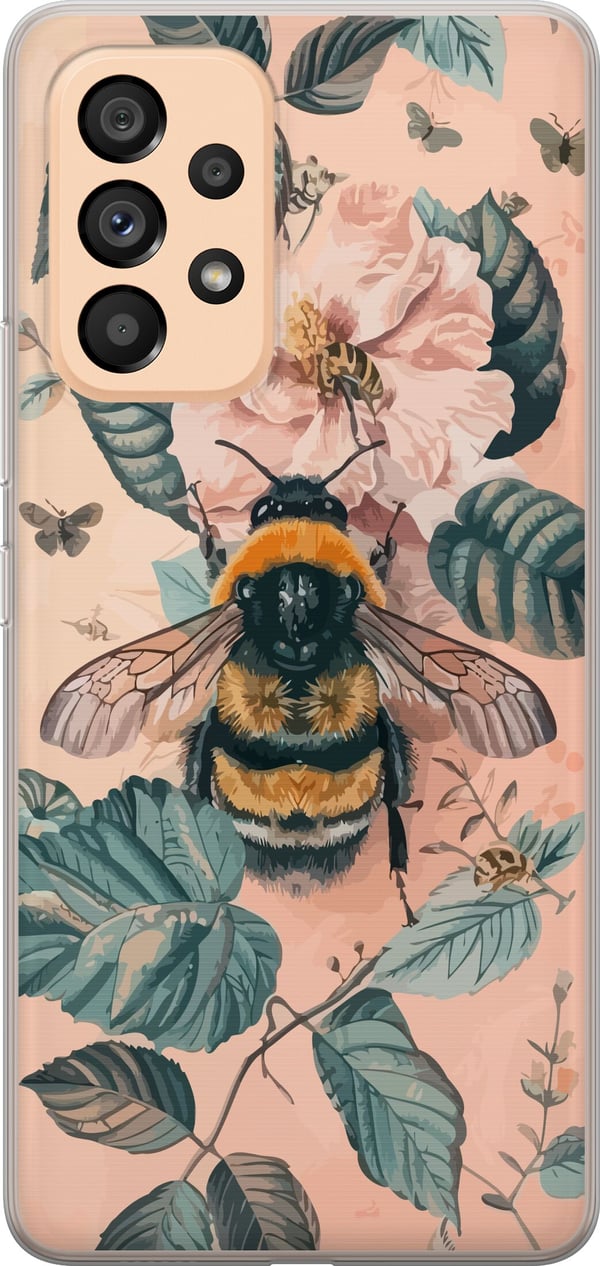 Kompatibelt Mobilskal till Samsung Galaxy A53 5G Humla på blomma i pastelltoner vacker naturinspirerad design som förmedlar lugn energi och harmoni