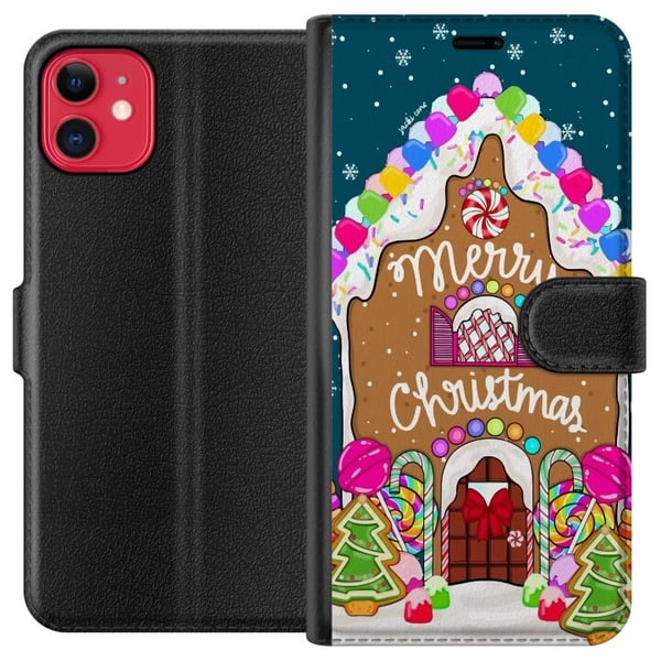 Kompatibelt Plånboksfodral till Apple iPhone 11 Charmigt pepparkakshus med färgglada godisar snödetaljer och Merry Christmas text ett mysigt motiv pe Kompatibelt Plånboksfodral till Apple iPhone 11 Charmigt pepparkakshus med färgglada godisar snödetaljer och Merry Christmas text ett mysigt motiv pe