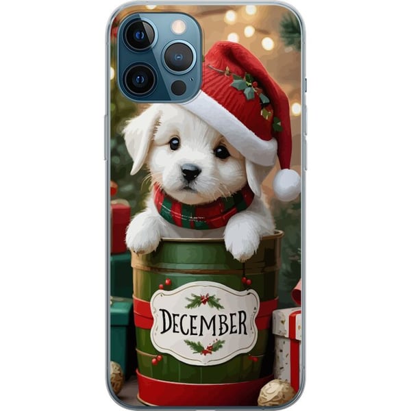 Kompatibelt Mobilskal till Apple iPhone 12 Pro Max December valp jul söt hund tomteluva cosy christmas puppy festive snow lights adorable holiday pos