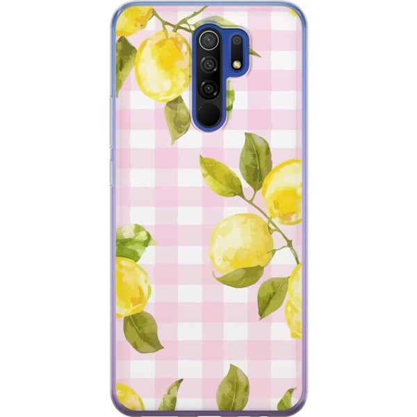 Kompatibel Mobilcover til Xiaomi Redmi 9 Citrongrønt og lyserødt ginghammønster – citronmønster med lyserødt ternet motiv i pastel og sommerlig æstet