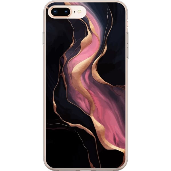 Yhteensopiva Puhelinkuori Apple iPhone 8 Plus Abstrakteja mustia aaltoja, joissa on vaaleanpunaisia juovia ja kullanväriset reunat, kuin valuvaa marm Yhteensopiva Puhelinkuori Apple iPhone 8 Plus Abstrakteja mustia aaltoja, joissa on vaaleanpunaisia juovia ja kullanväriset reunat, kuin valuvaa marm
