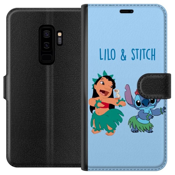 Kompatibelt Plånboksfodral till Samsung Galaxy S9+ Lilo och Stitch som dansar hula i färgglad tropisk illustration Kompatibelt Plånboksfodral till Samsung Galaxy S9+ Lilo och Stitch som dansar hula i färgglad tropisk illustration