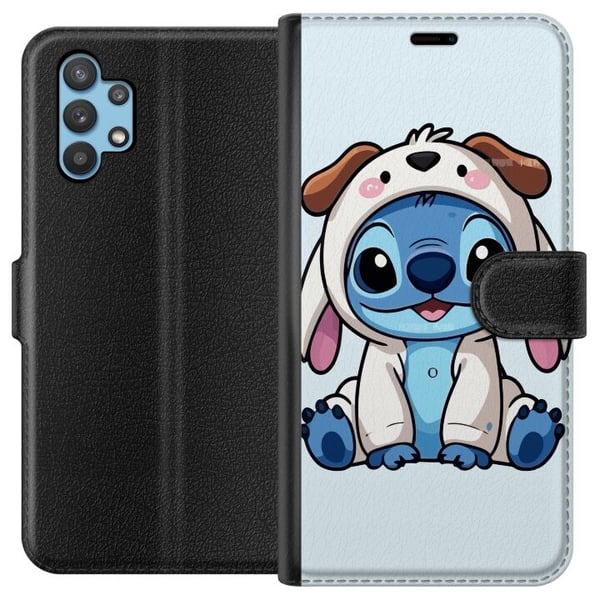 Kompatibelt Plånboksfodral till Samsung Galaxy A32 5G Stitch Hundkostym Lilo & Stitch Disney Roligt Motiv Blå Kompatibelt Plånboksfodral till Samsung Galaxy A32 5G Stitch Hundkostym Lilo & Stitch Disney Roligt Motiv Blå