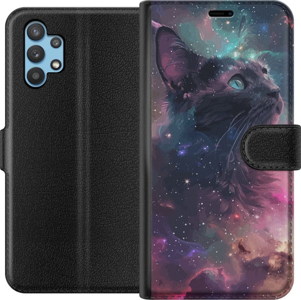 Yhteensopiva Lompakkokotelo Samsung Galaxy A32 5G Kissa galaksissa
