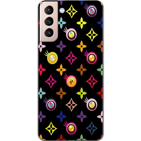 Kompatibelt Mobildeksel til Samsung Galaxy S21 Fargerikt mønster med geometriske symboler og øyne på svart bakgrunn pop art-design Kompatibelt Mobildeksel til Samsung Galaxy S21 Fargerikt mønster med geometriske symboler og øyne på svart bakgrunn pop art-design