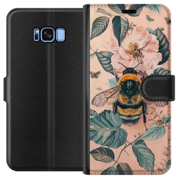 Kompatibelt Plånboksfodral till Samsung Galaxy S8 Humla på blomma i pastelltoner vacker naturinspirerad design som förmedlar lugn energi och harmoni