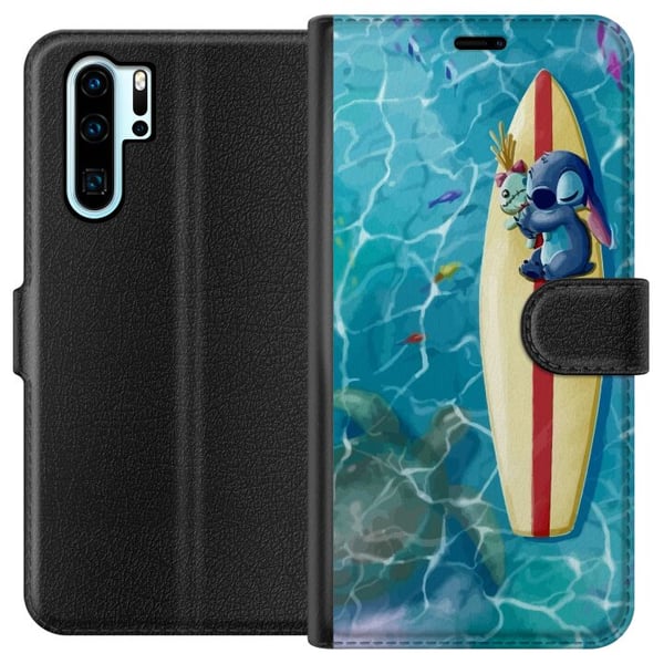Yhteensopiva Lompakkokotelo Huawei P30 Pro Stitch lepää surffilaudalla turkoosissa vedessä kesäiseen tyyliin