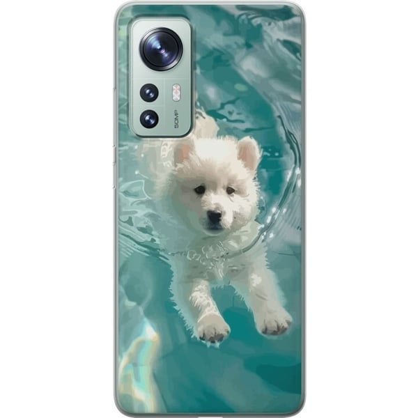 Yhteensopiva Puhelinkuori Xiaomi 12 Koiranpentu vedessä valkoinen pentukoira uima-allas sininen turkoosi kesäaihe söpö lemmikkikuvitus design taide