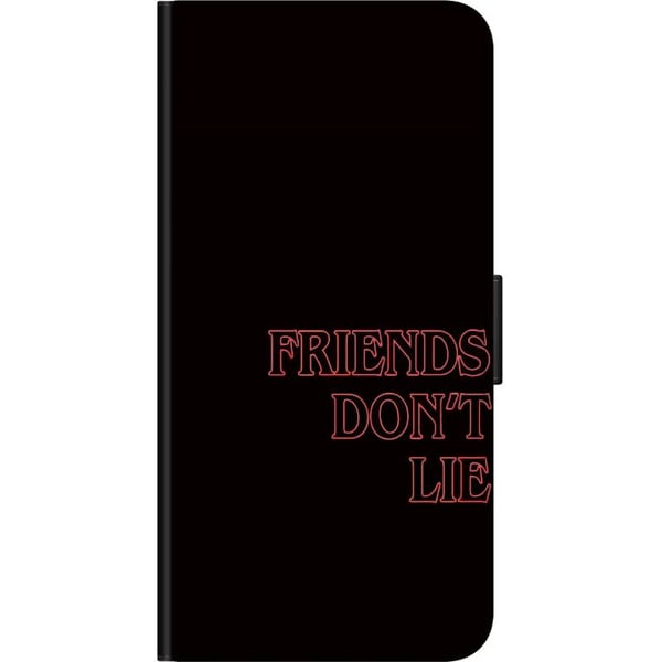 Kompatibelt Lommeboketui til Samsung Galaxy A03s Stranger Things Friends Don’t Lie – neonerød tekstdesign med populært Stranger Things-sitat fra seri