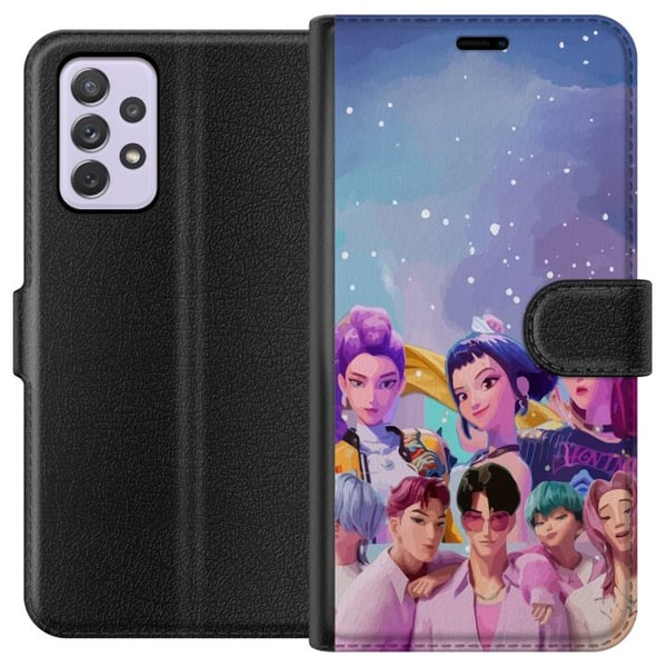 Kompatibel Tegnebogsetui til Samsung Galaxy A52s 5G HuntrX Collab-motiv med farverige K-pop-karakterer i moderne futuristisk stil med glitrende detal