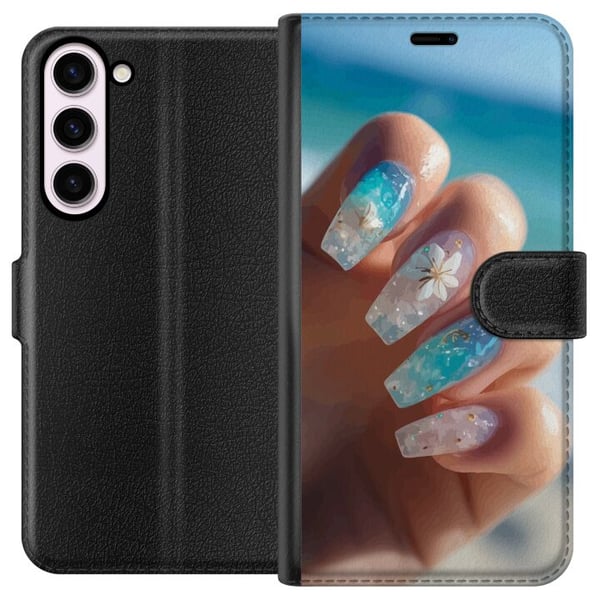 Yhteensopiva Lompakkokotelo Samsung Galaxy S23+ Kynsisuunnittelun kuvitus – Sininen glitter ja kukka, merihenkinen aihe