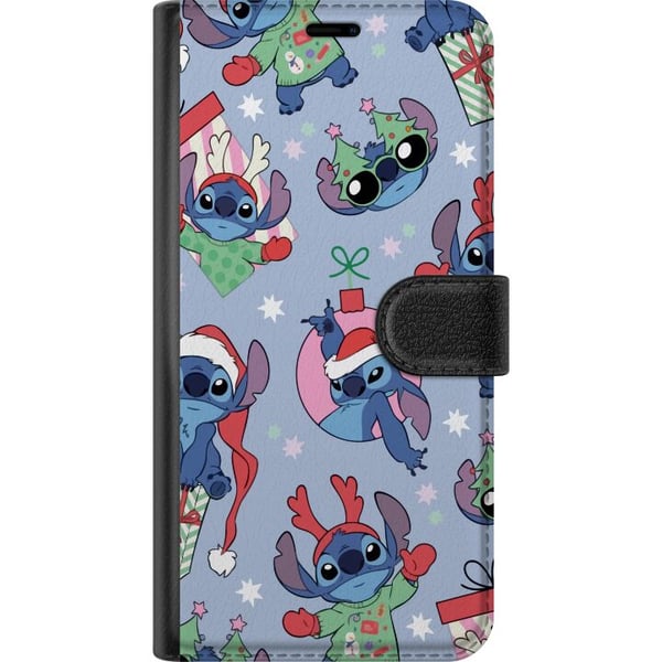 Kompatibelt Plånboksfodral till Samsung Galaxy S9+ Disney Stitch Christmas pattern – söt Stitch juldesign med tomteluvor, renhorn och blå bakgrund