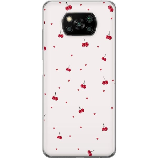Kompatibel Mobilcover til Xiaomi Poco X3 NFC Kirsebær og hjerter på hvid baggrund sødt romantisk design med minimalistisk udtryk og bløde toner