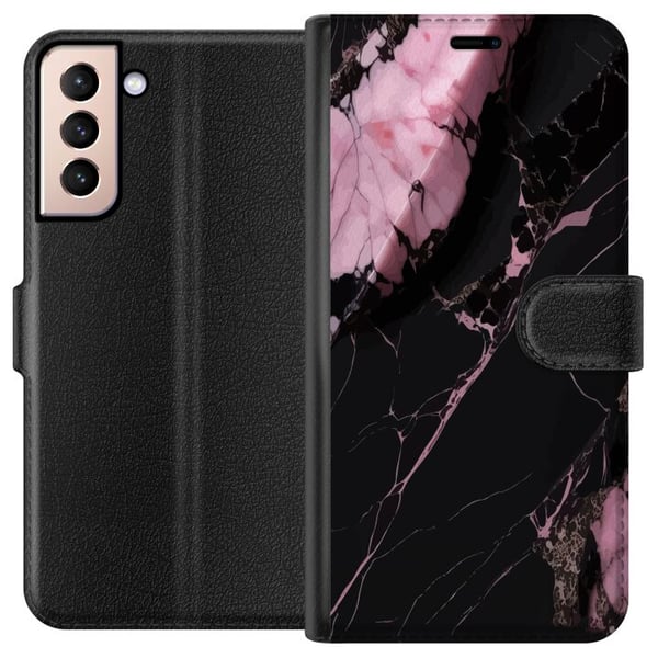 Kompatibelt Lommeboketui til Samsung Galaxy S21 Svart og rosa marmormønster med sterke kontraster, skarpe sprekkelinjer og polert steinestetikk Kompatibelt Lommeboketui til Samsung Galaxy S21 Svart og rosa marmormønster med sterke kontraster, skarpe sprekkelinjer og polert steinestetikk