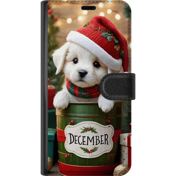 Kompatibelt Plånboksfodral till Samsung Galaxy S9+ December valp jul söt hund tomteluva cosy christmas puppy festive snow lights adorable holiday pos