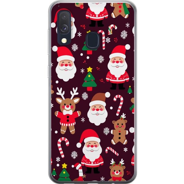 Kompatibelt Mobildeksel til Samsung Galaxy A40 Merry Squad julemønster med nisser, reinsdyr og pepperkaker søtt vinterdesign i tegneseriestil