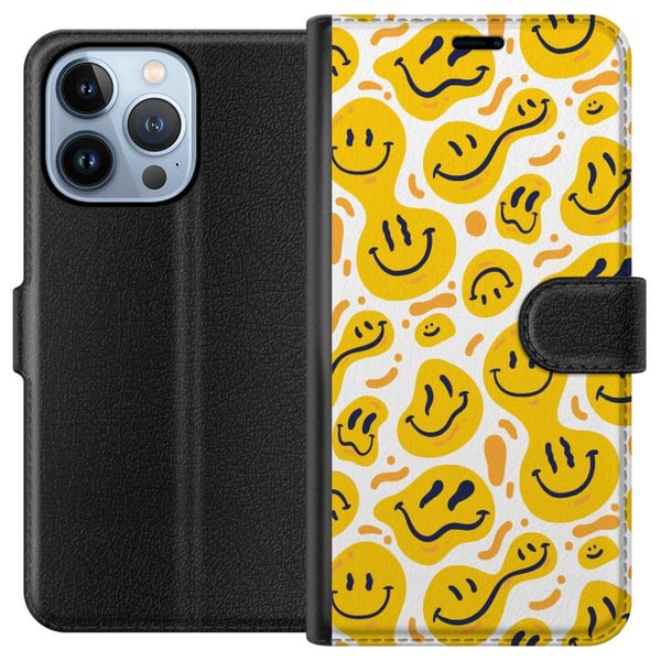Yhteensopiva Lompakkokotelo Apple iPhone 13 Pro Leikkisä hymiökuvio, jossa on keltaisia muotoja modernissa graafisessa tyylissä