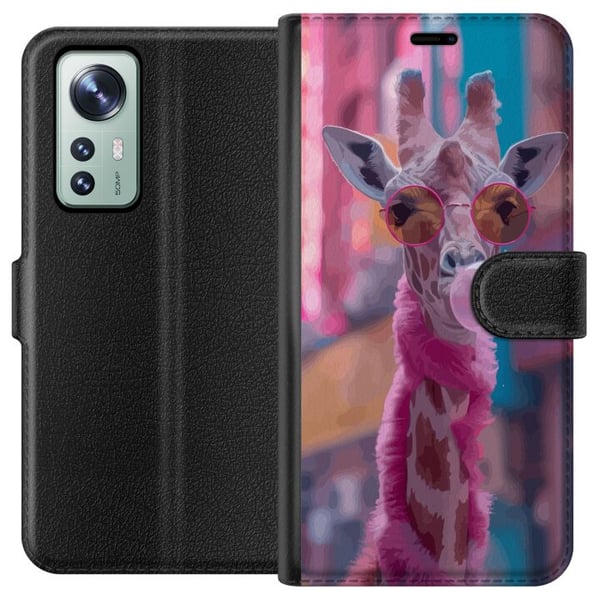 Yhteensopiva Lompakkokotelo Xiaomi 12 Purukumia pureskeleva kirahvi, hauska ja värikäs poptaidetyylinen design kaupunkiympäristössä, täynnä leikkisää