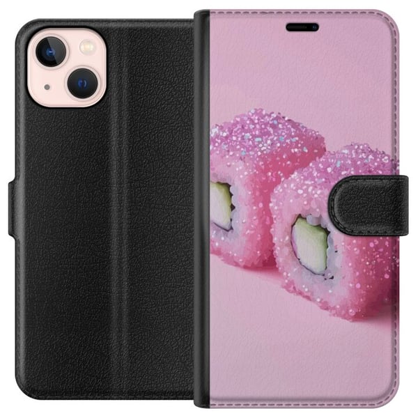 Kompatibelt Lommeboketui til Apple iPhone 13 Sushi plakat rosa glitter kawaii japansk mat rull ris fisk estetisk mattedesign søt Japan kunst