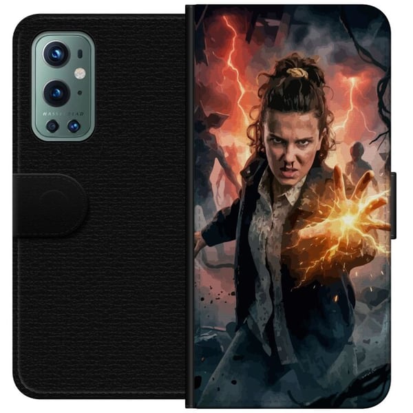 Kompatibelt Lommeboketui til OnePlus 9 Pro Fantasyportrett av ung kvinne med lynenergi, mørk bakgrunn, dramatisk actionillustrasjon