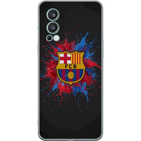Kompatibelt Mobildeksel til OnePlus Nord 2 5G Barcelona Splash Art med FC Barcelonas emblem i blått og rødt, perfekt for fotballfans