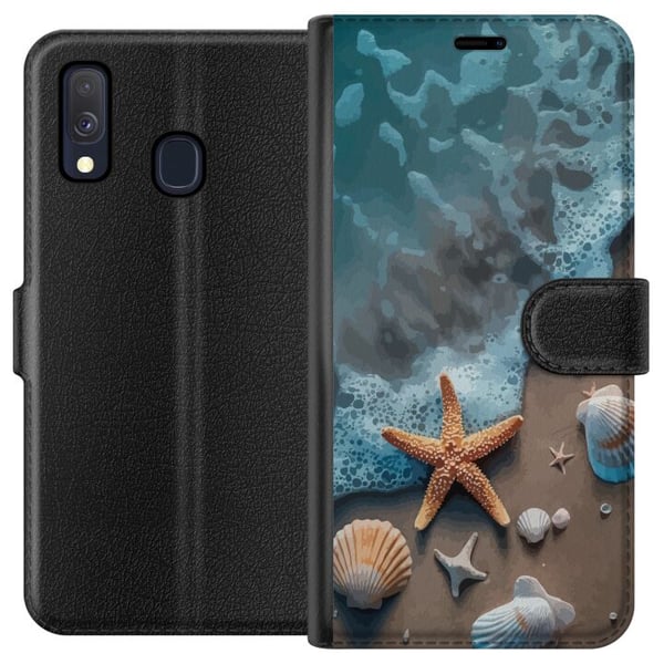 Kompatibel Tegnebogsetui til Samsung Galaxy A40 Søstjerne og muslinger stranddesign med rolige bølger hav og sand inspireret af feriestemning natur o