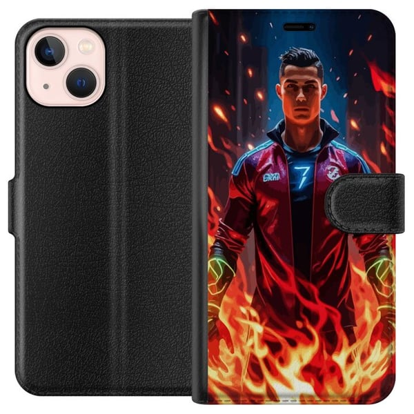 Kompatibelt Lommeboketui til Apple iPhone 13 mini Ronaldo Inferno - fotballhelt i flammer Kompatibelt Lommeboketui til Apple iPhone 13 mini Ronaldo Inferno - fotballhelt i flammer