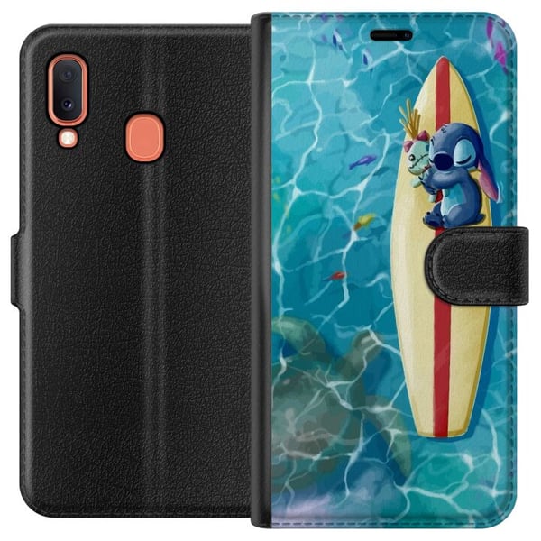 Kompatibelt Lommeboketui til Samsung Galaxy A20e Stitch som hviler på et surfebrett i turkis vann i sommerlig stil Kompatibelt Lommeboketui til Samsung Galaxy A20e Stitch som hviler på et surfebrett i turkis vann i sommerlig stil